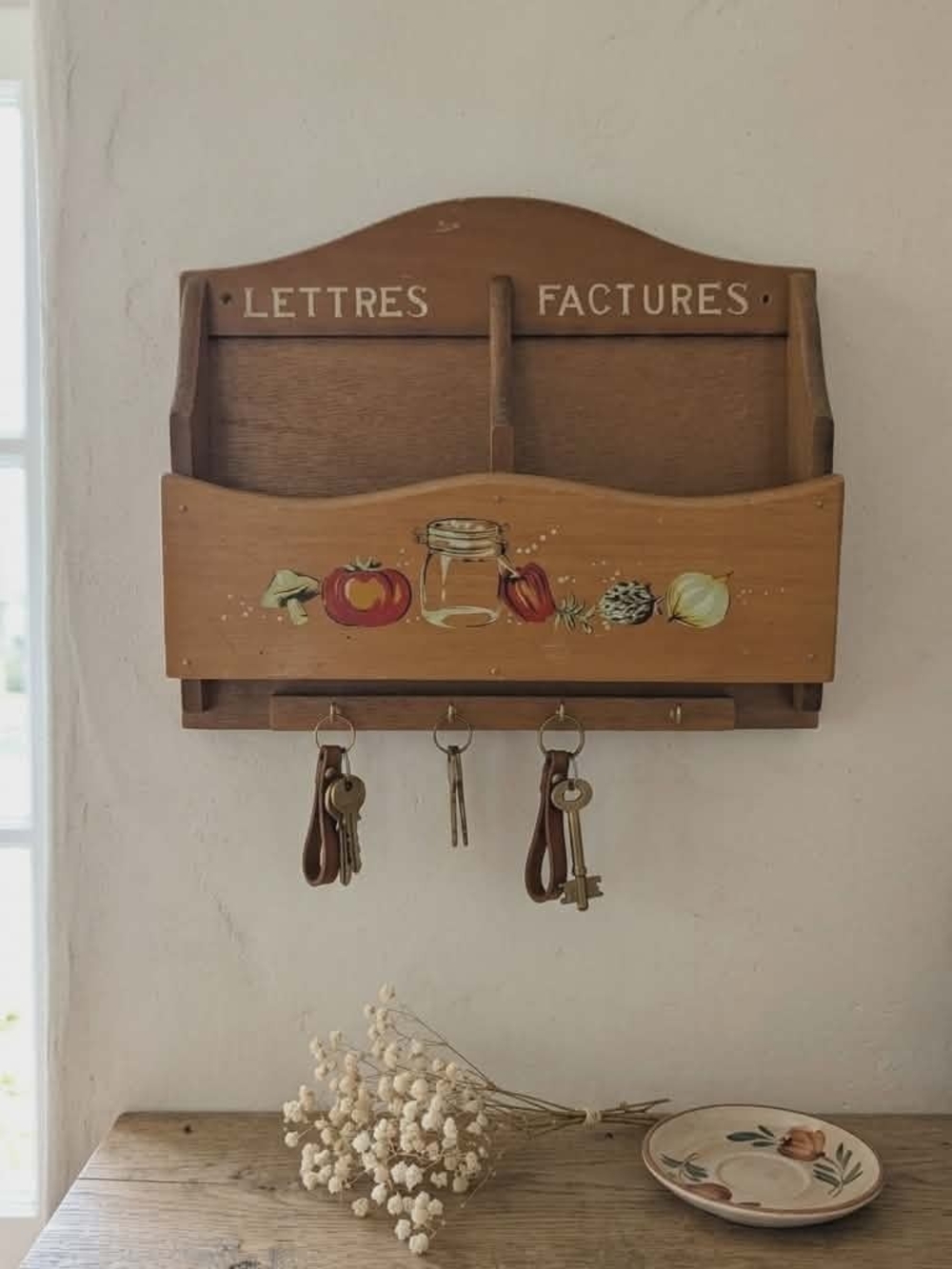 Wooden Wall Mail and Key Organizer in Light Brown